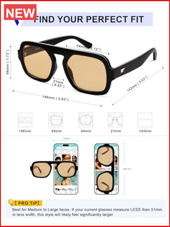 Retro Square Aviator Sunglasses with UV400 Protection - Non-Polarized main image 6